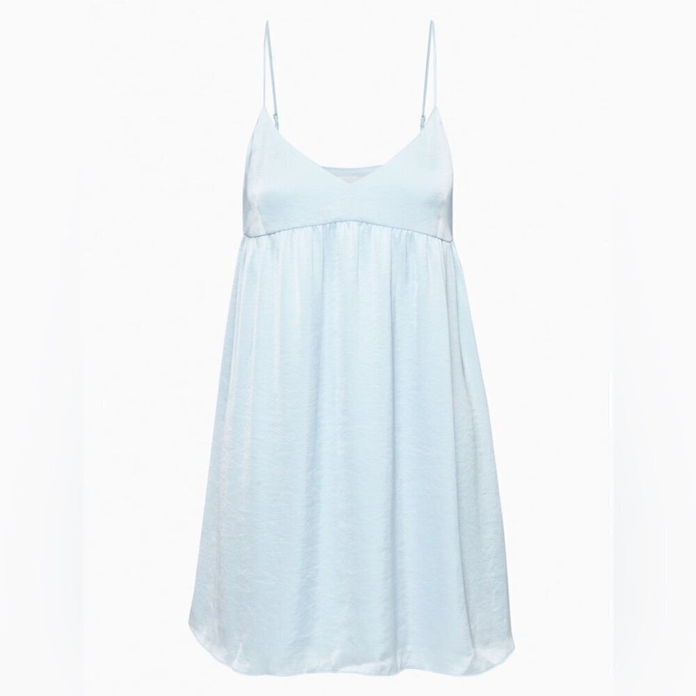Aritzia Wilfred Lover Satin Babydoll Dress Light Baby Blue Size Large - Picture 2 of 10
